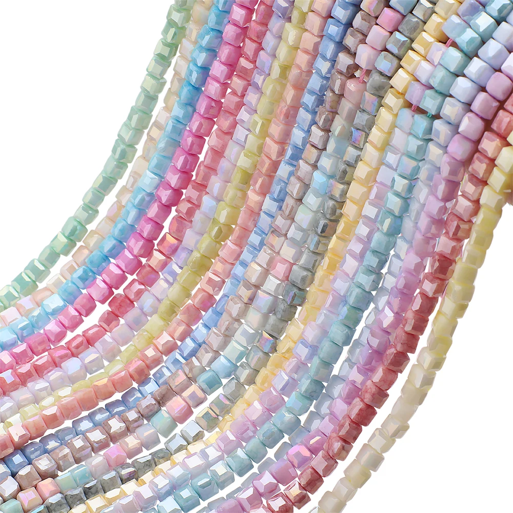 6mm facettierte Kristallglas-Würfelperlen in Macaron-Tönen, wasserfeste Eisriss-Perlen, lose Abstandshalter-Charms für DIY-Schmuckherstellung