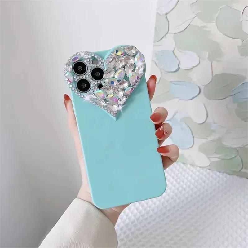 Funda protectora de teléfono con lente de diamantes de imitación de corazón de amor para IPhone 17 16 15 14 13 12 11 Pro Xs Max TPU cubierta trasera a prueba de golpes