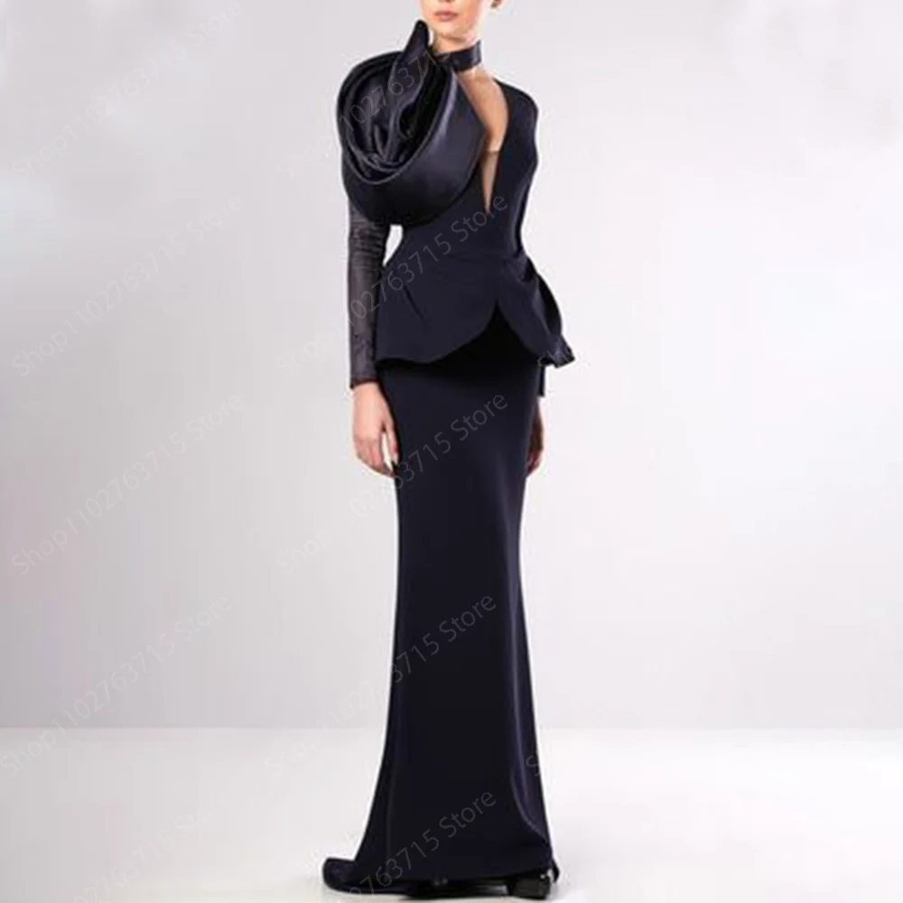 Elegant Long Evening Dresses for Women Black Satin Floor-Length Mermaid Prom Party Wedding Gala Special Events Dress 2024