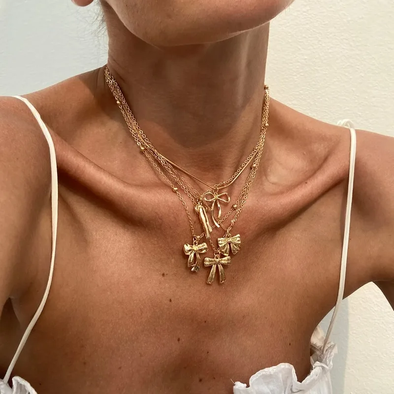 

Vintage Bowknot Bow Pendant Necklace for Women Elegant Adjustable Thin Chain Party Y2K Jewelry