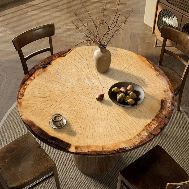 PVC Imitation Annual Ring Circular Dining Table Mat Waterproof Washable Wood Grain Round Tablecloth Table Coffee Table Mat ZG901