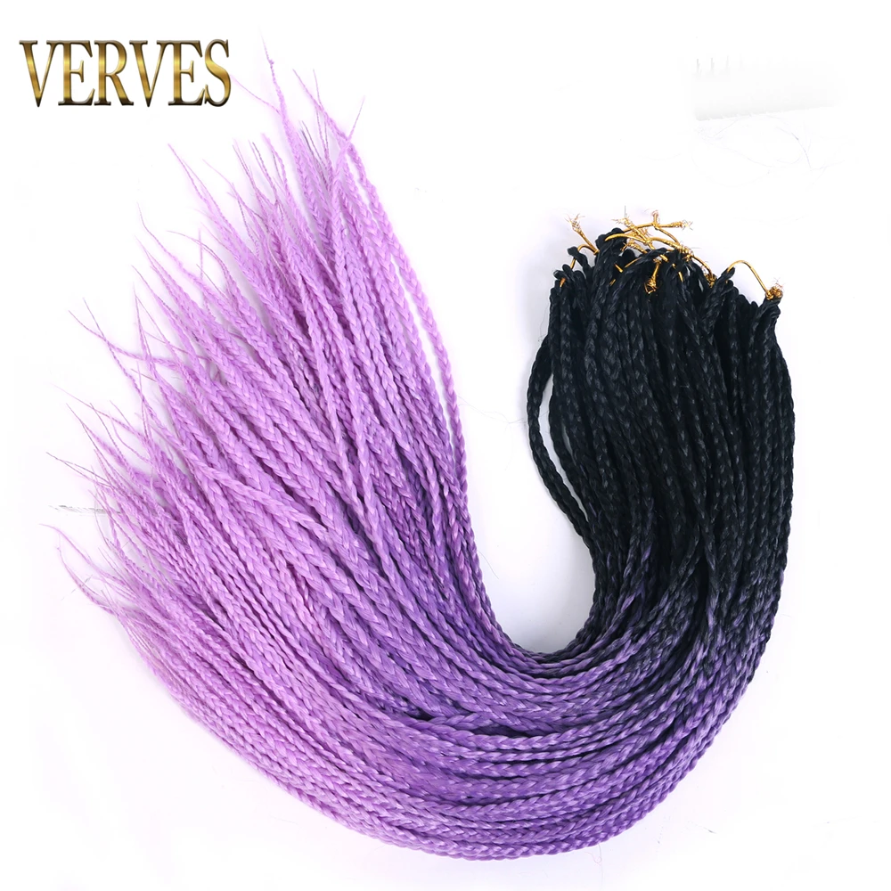 VERVES 6 buah kotak kepang sintetis Crochet Braid 24 inci 22 akar/pak Ombre mengepang rambut ekstensi Ombre ungu Crochet Braid