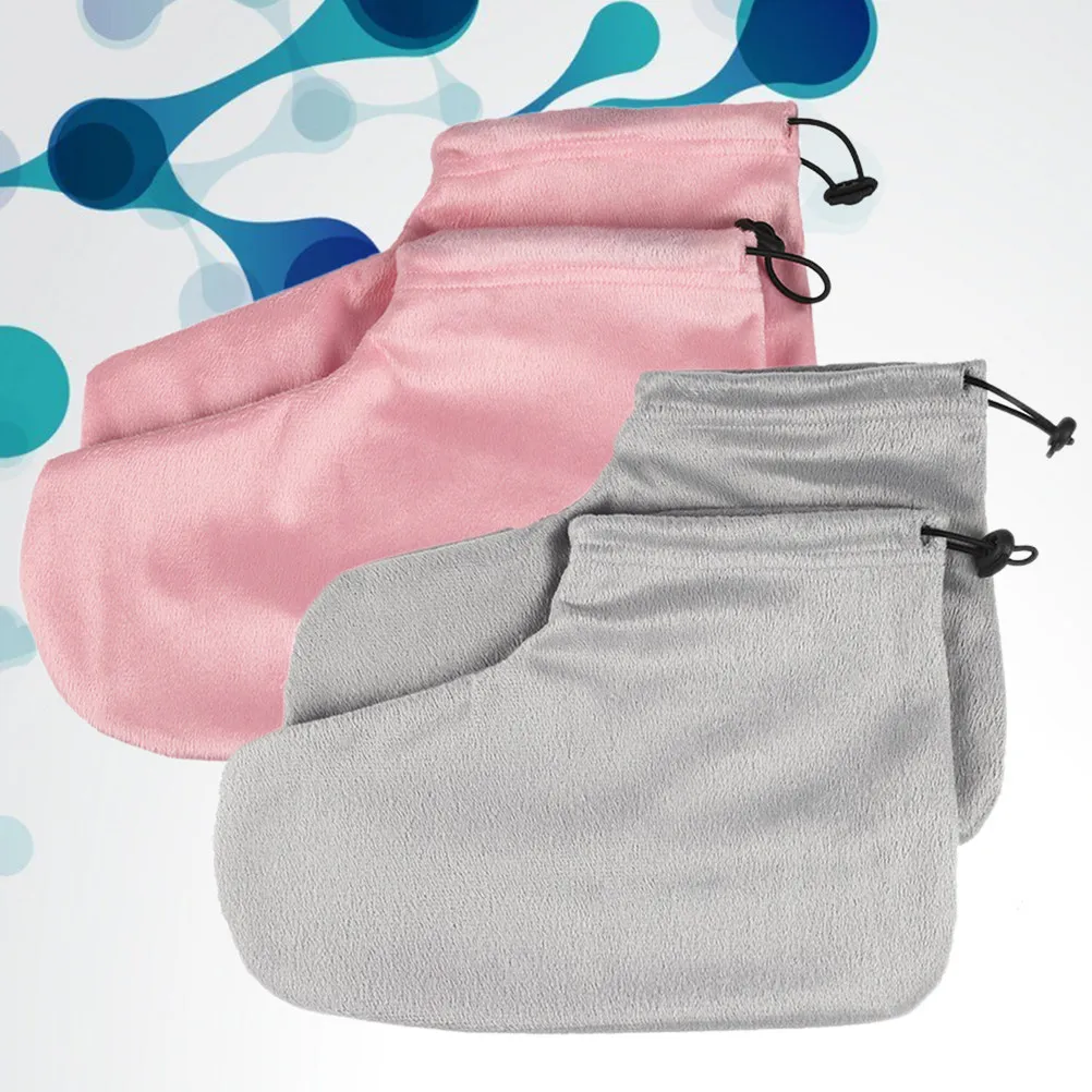 

2Pair Thermal Insulation Cotton Foot Covers Heat Retaining Durable Easy Clean for Beauty Salons Light Pink Grey Elastic