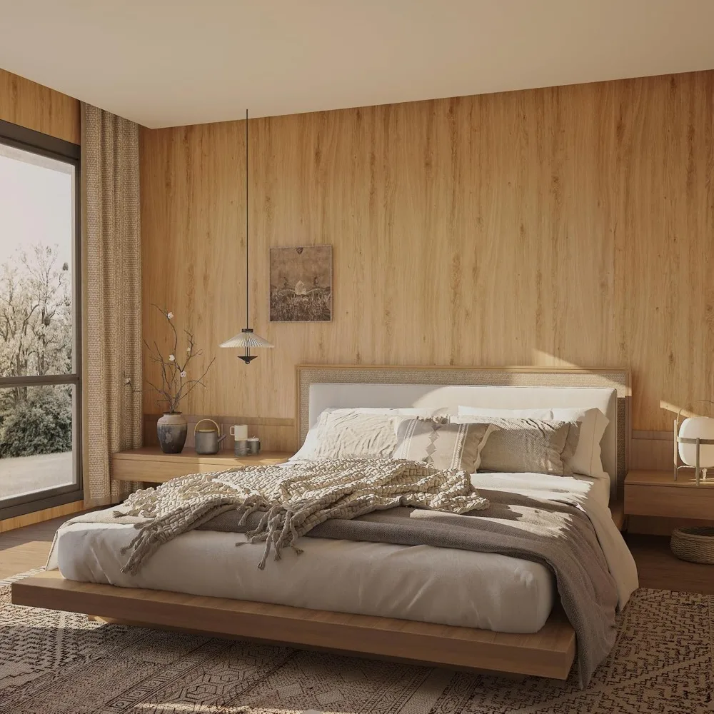 ورق اتصال خشبي بني عريض جدًا - ورق جدران من خشب البلوط ذاتي اللصق قابل للتقشير واللصق مع نسيج حبوب الخشب لديكو المنزل