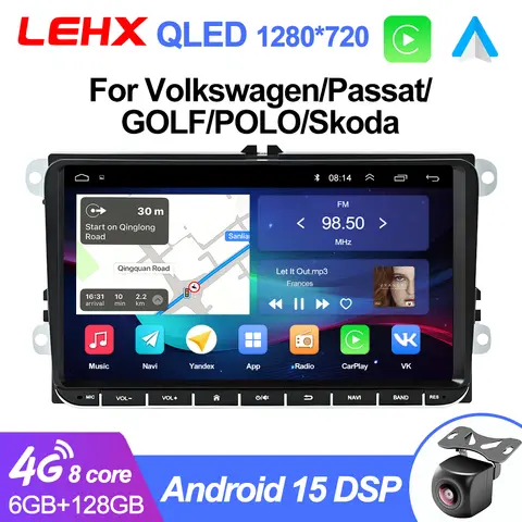 LEHX 9" Android 15 2din Wireless Carplay Car Radio Stereo GPS NAVI WIFI for VW Golf 5 6 Passat Polo Touran Tiguan Autoradio