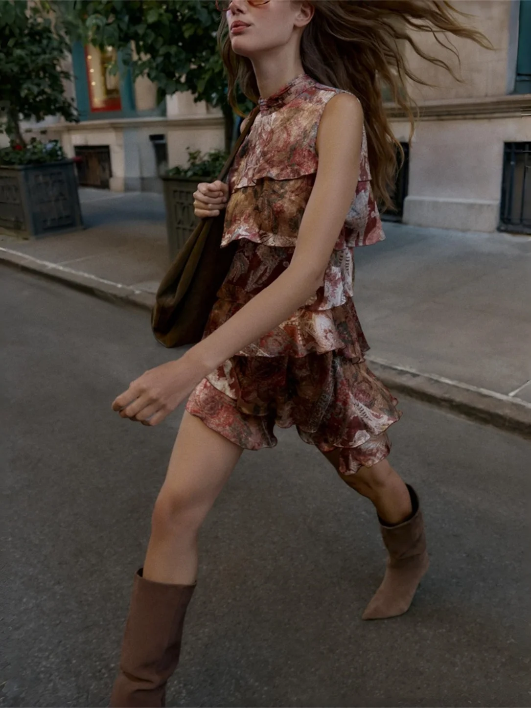 Bolo Sle ort Saia Svel Impressão Decoração em camadas Dr Cintura alta Algodão Casual Feminino Faion Outono Novo Arr...