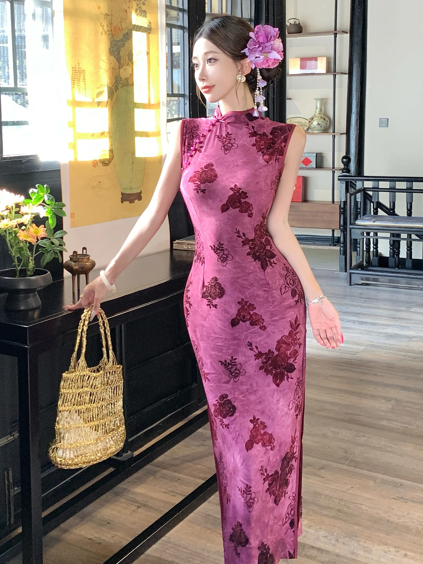 

Новое китайское ретро-ципао в национальном стиле 2026 года, молодежное, эластичное, струящееся, элитное, для повседневной носки