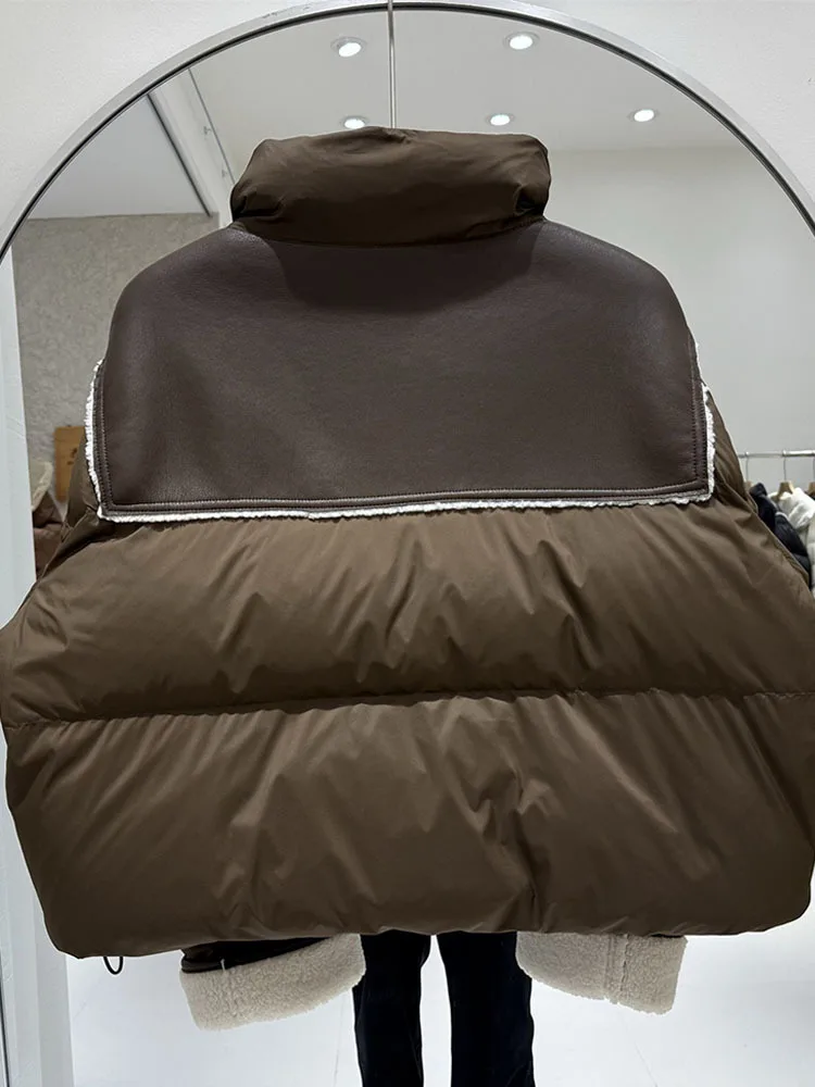 Women White Duck Down Jacket Stand Collar Casual Loose Over Size Autumn Winter Short Outwear Korean Style 2025 New