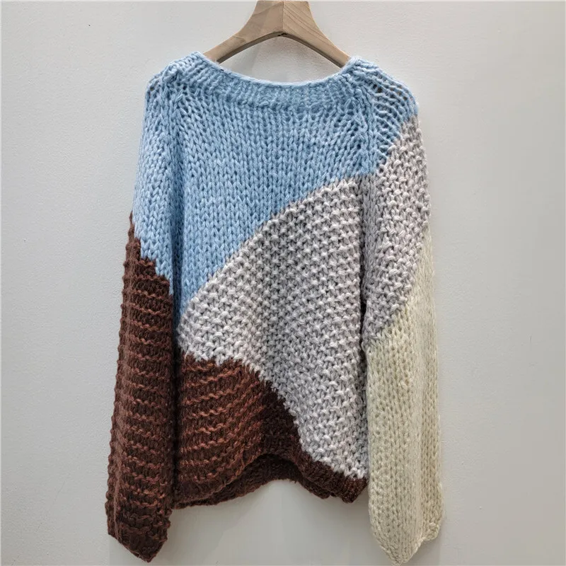 HKSH Autumn Winter New Women Sweater O-neck Pullover Color Block Patchwork Three-dimensional Flower Elegant Knitted Tops HK16457