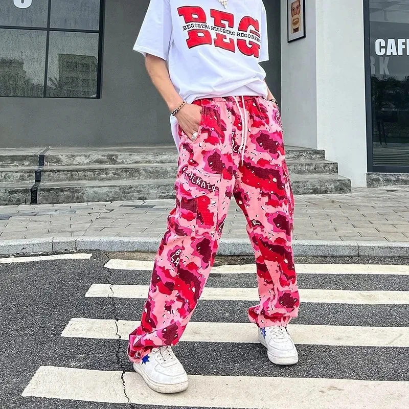 

Women's casual pants Y2K retro camouflage overalls loose straight multi-pocket ins boom style casual trousers for men and women