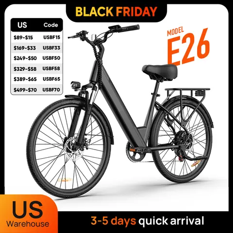 Peak 750W E26 vélo électrique 26x2 "pneus de banlieue 48V 10.4Ah batterie amovible 20MPH vitesse 7 vitesses écran LCD