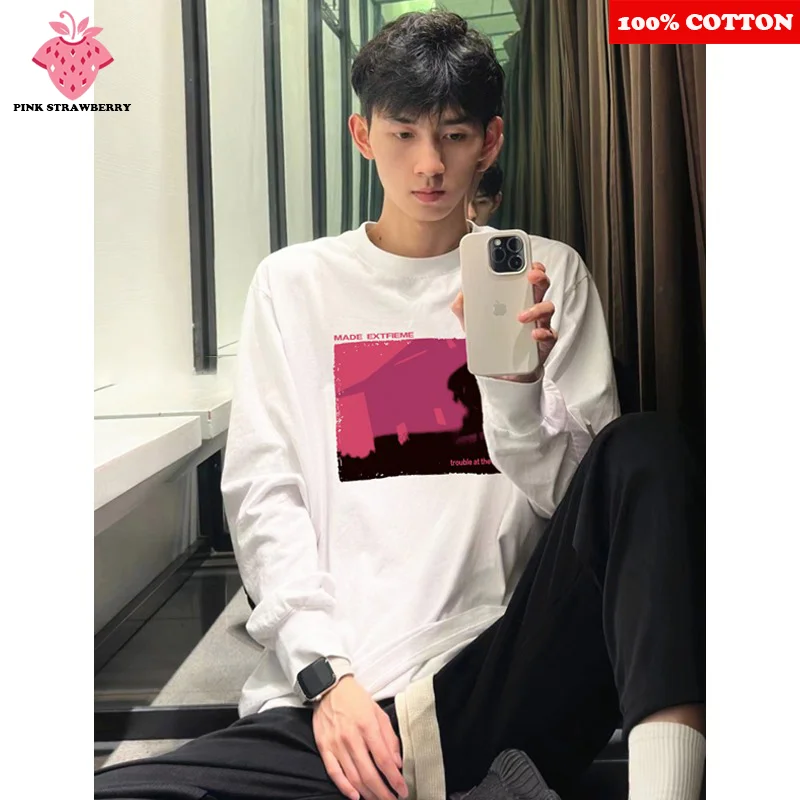 

American West Coast graphic t shirts Men 2025 New 100% Cotton Long sleeve Loose Street Gym Workout Shirt Y2k Top men clothing