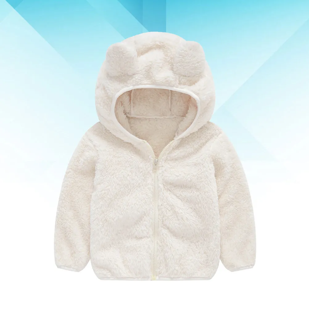 1Pcs Adorable Bear Shape Hooded Coat Baby Kids Warm Comfortable Autumn Winter Outerwear Soft Fabric Loose Fit 80Cm White