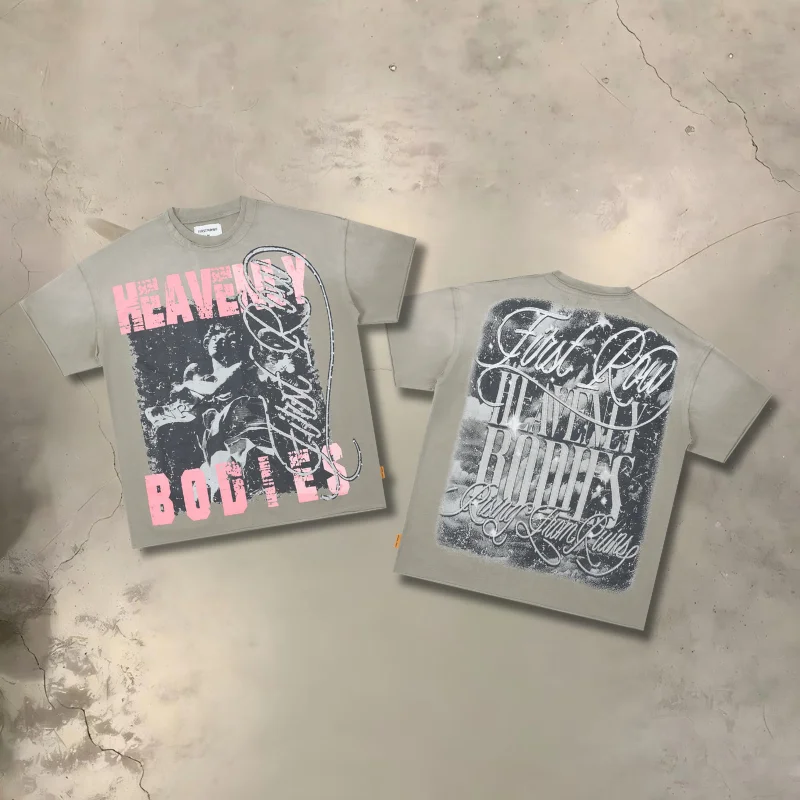 

FIRST ROW Gothic Hip Hop Short Sleeve Tee Y2K Daily Casual Pattern T-shirt Couple Tee Top Men Women