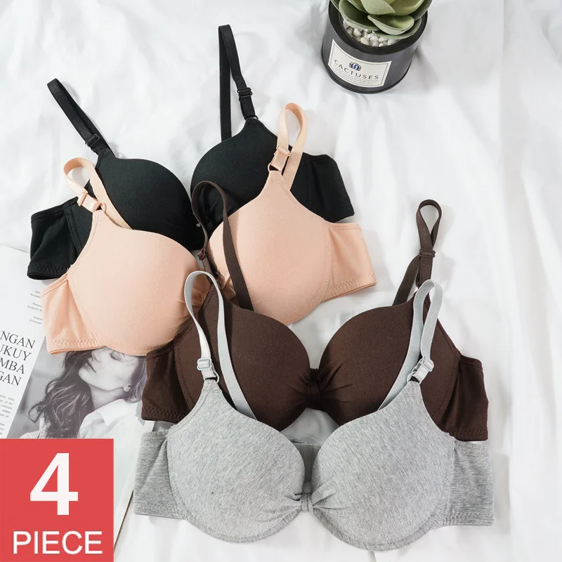 4Pcs Sexy Bras Push Up Seamless Underwear Women Solid Color Wireless Lingerie Female One-pieces Gather Brassiere Backless Bra