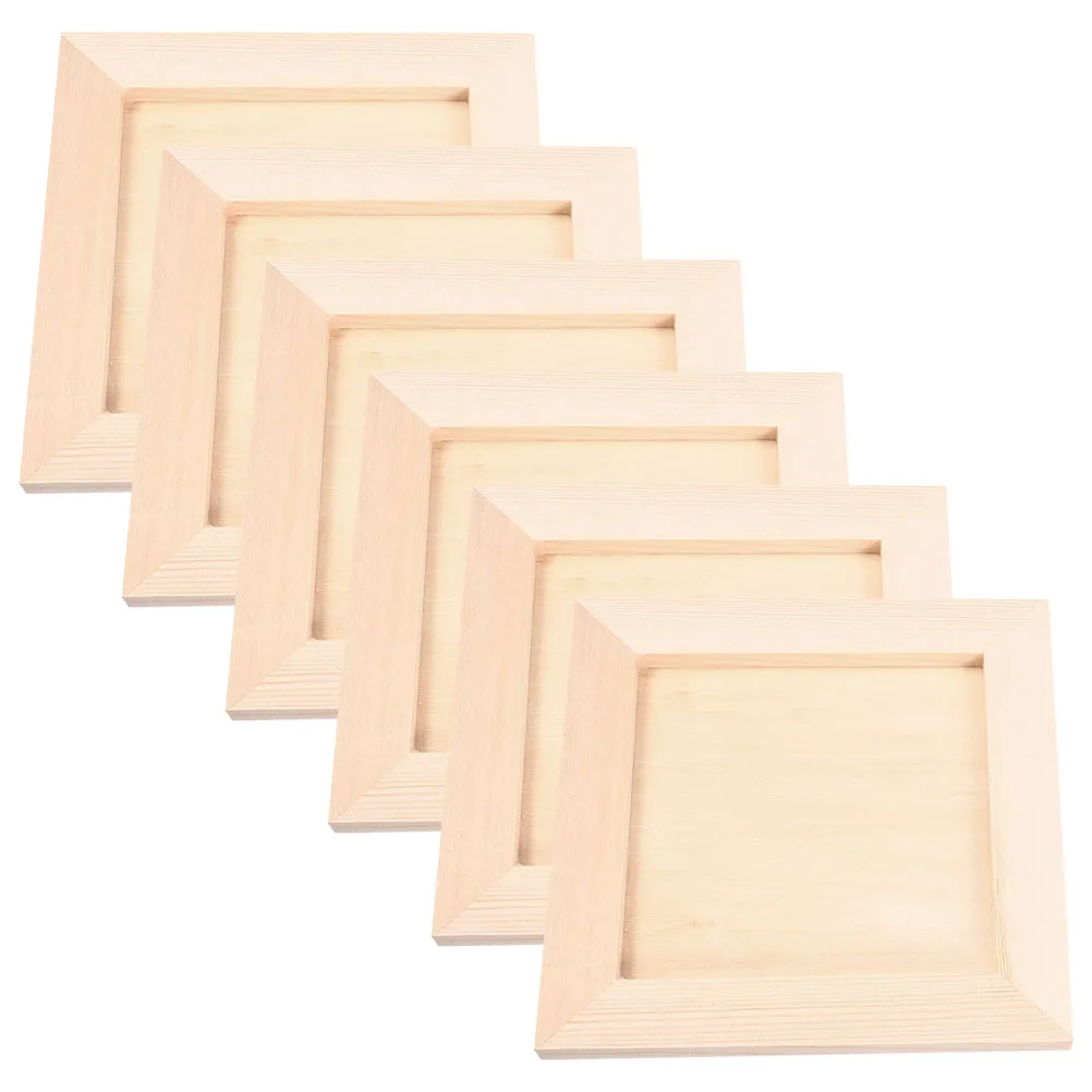

6 Pcs Clay Picture Frame 10x10cm Wood Craft Kids Unfinished Baby Photo Frames Display Wooden Kit Creative Decorate Canvas