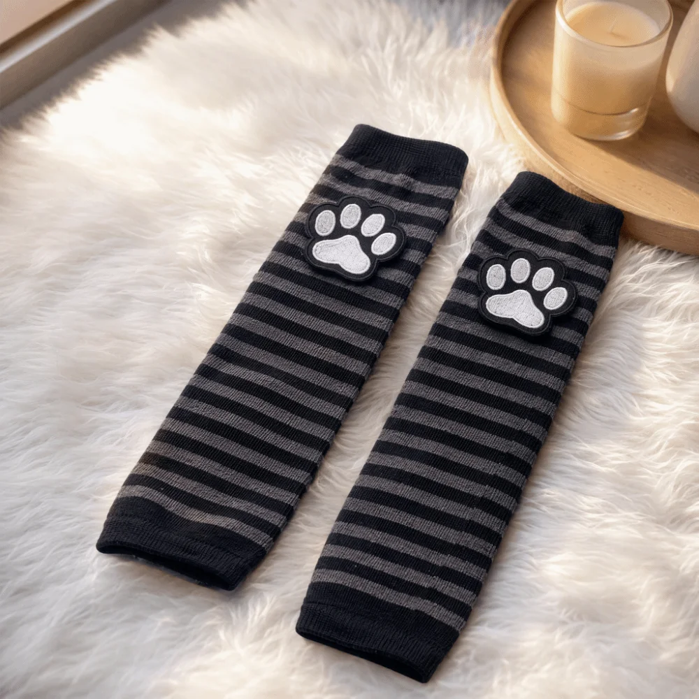 Fashion Striped Pattern Fingerless Gloves Black Long Tube Design Arm Cover Sun Protection Sleeves Gloves Cosplay Wear