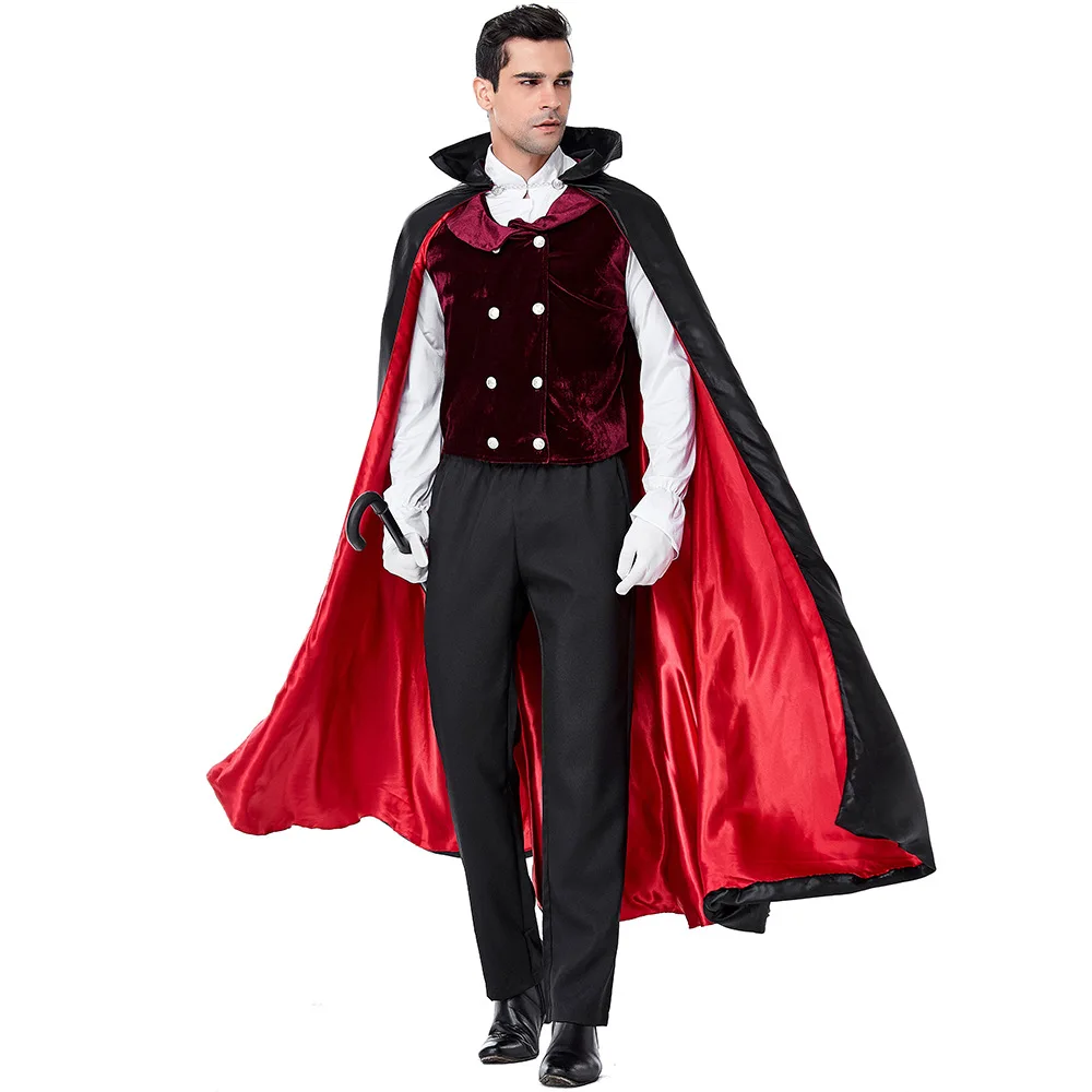 Uniforme de Cosplay de Drácula de vampiro terrorífico para hombres, fantasía, Halloween, fiesta de carnaval, disfraz gótico de adulto, Earle, 5 piezas