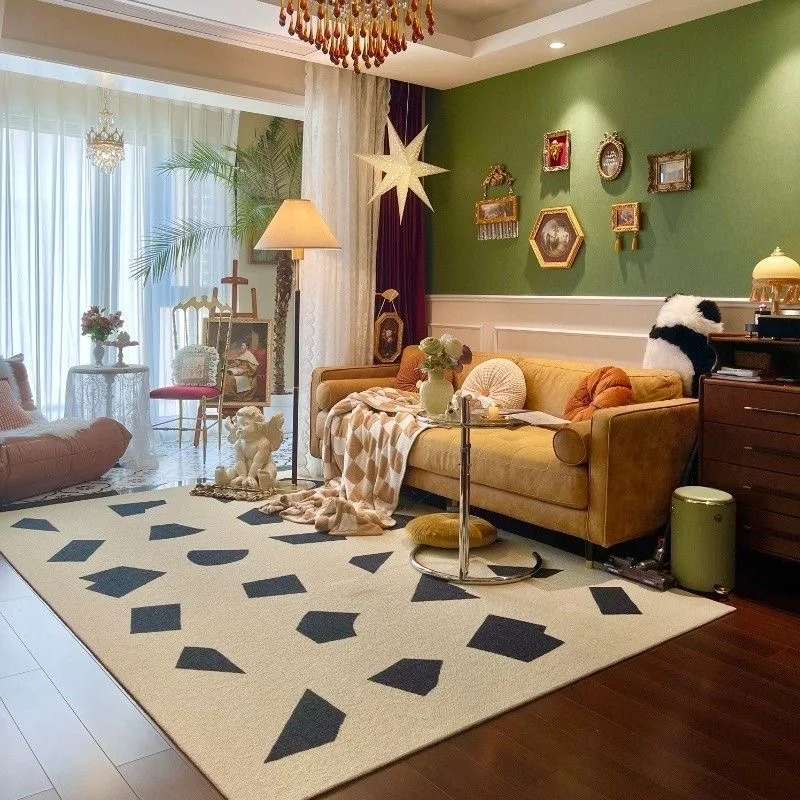VIKAMA French Antique Light Luxury Crystal Velvet Carpet Home Bedroom Living Room Sofa Easy To Care Carpet Home Decoration