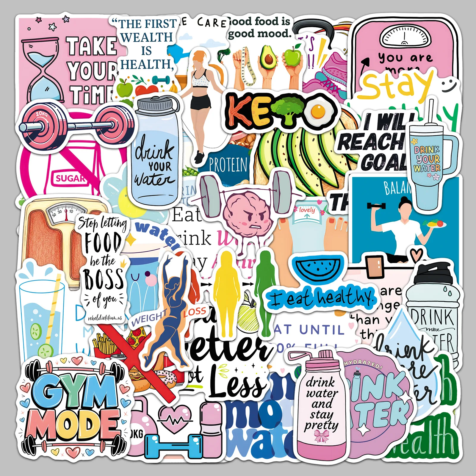 

50PCS Cartoon Healthy Exercise Stickers Creative Decoration Mobile Phone Case Notebook Water Cup Waterproof Toys Gifts Decals