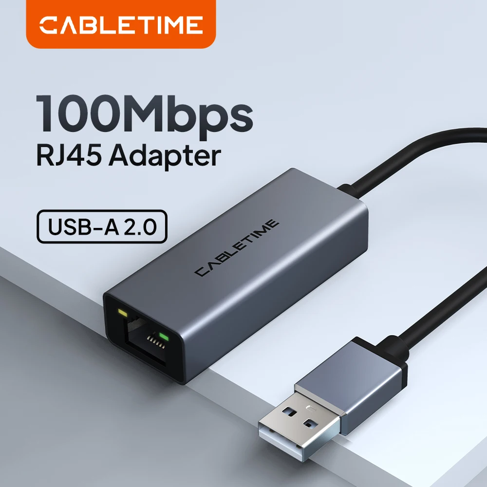 CABLETIME USB Ethernet Adapter USB 2.0 Network Card 100Mbps USB to RJ45 Lan for Laptop PC Xiaomi Mi Box Ethernet USB Hub