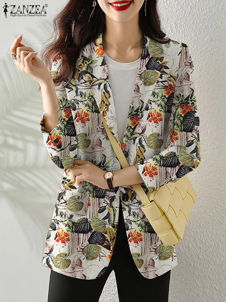 ZANZEA Women Floral Printed Blazer Spring Long Sleeve Lapel Suits Bohemian Fashion Outwear Chic Streetwear Jackets Korean Coats