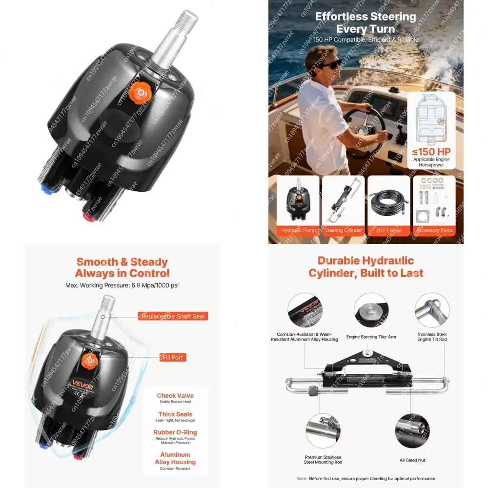 150 HP Marine Boat Hydraulic Steering System Kit 6.9 MPa/1000 psi Helm Pump Two-Way Lock Cylinder for Engines for Boats 150