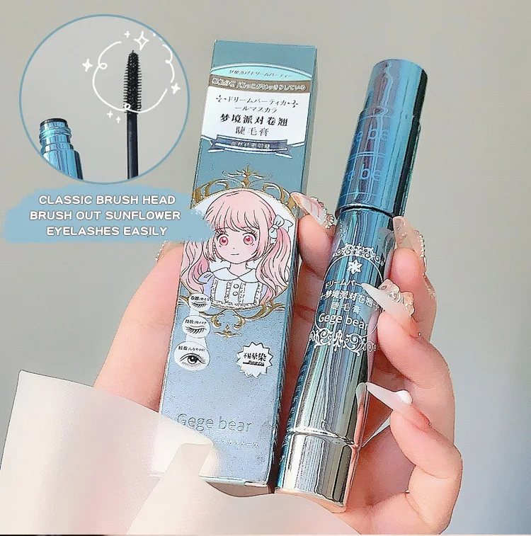 Gege Bear Dream Party Mascara riccio nero con fiore del sole Design carino per tutto il giorno Ciglia spesse per l'allungamento delle ciglia a lunga tenuta