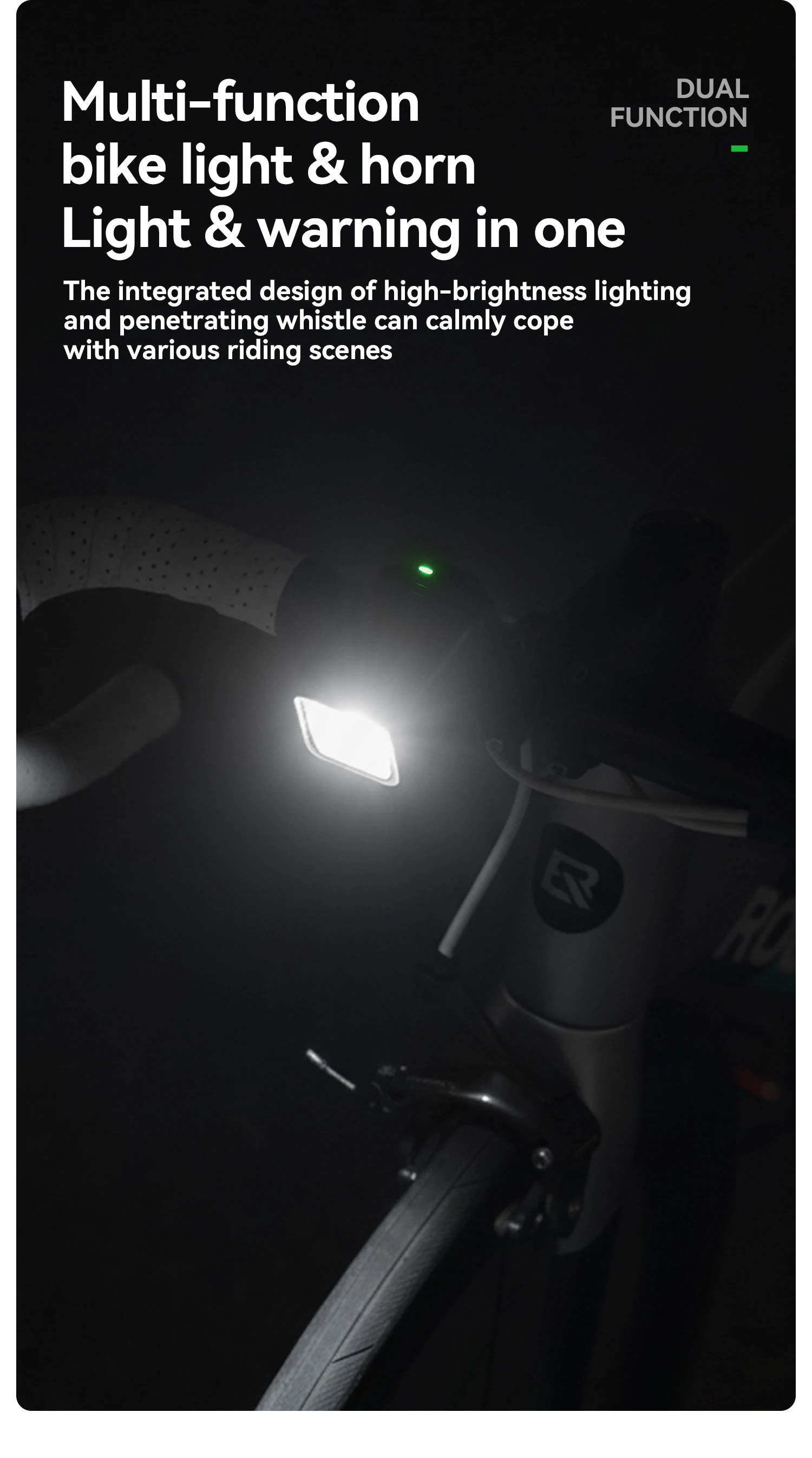 ROCKBROS Bike Horn Light IPX6 Rainproof Type-C Charging 2300mAh Headlight Illuminate Warn Two-in-One Electronic Horn Front Light