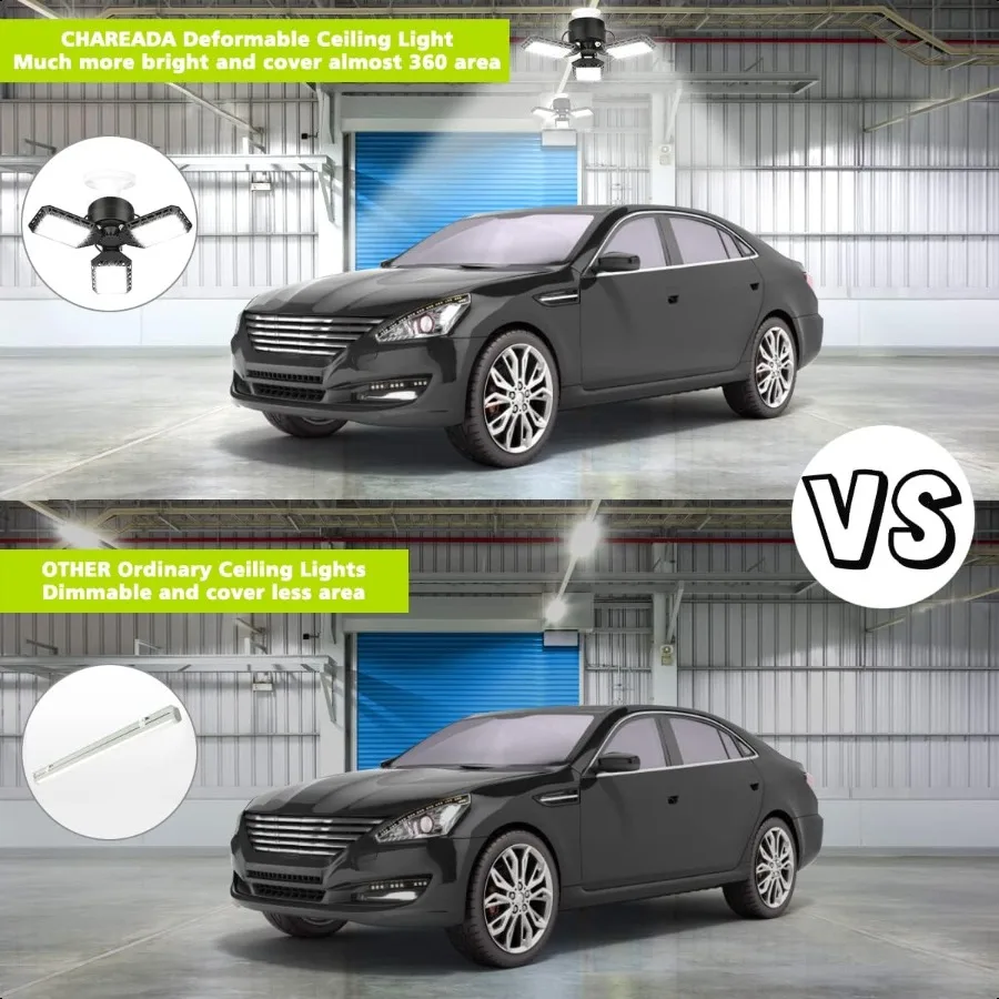 4 Pack Led Garage Lights 60W Deformable Garage Ceiling Light 8000 lm E26 Basement Lights with 3 Adjustable Led Panels Fits for