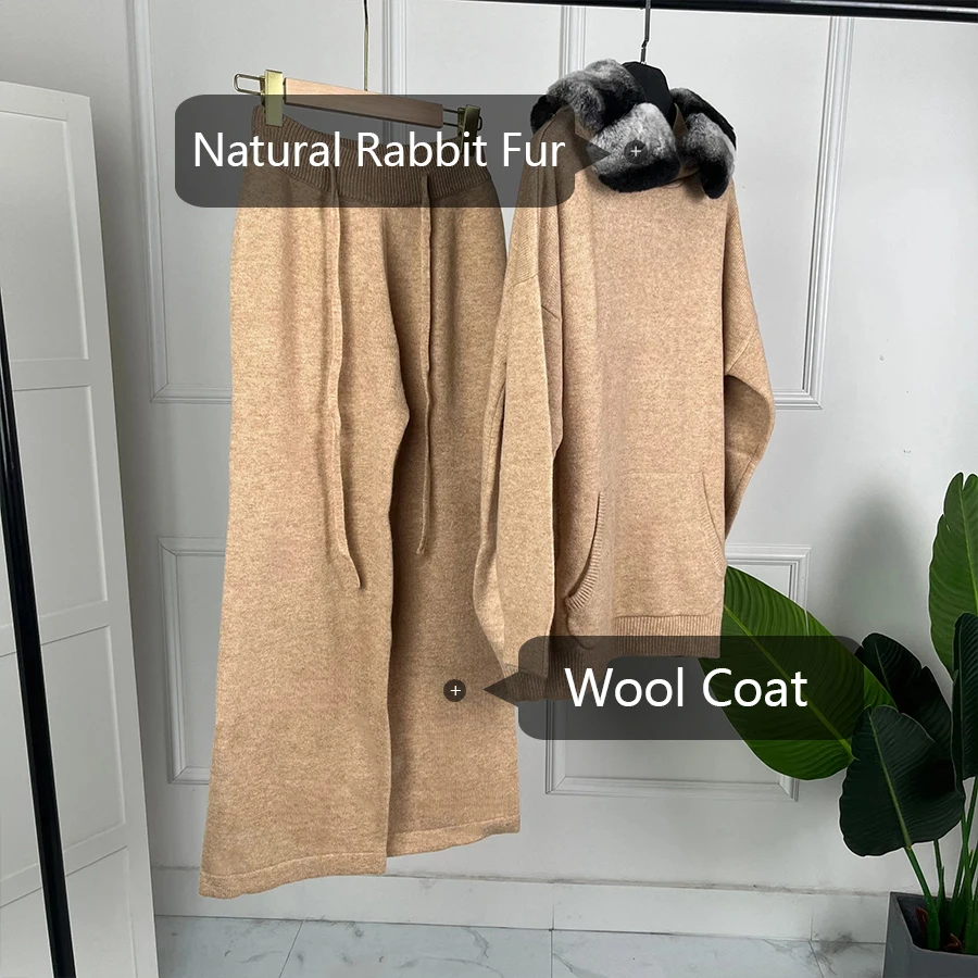 진짜 토끼 모피 칼라가 있는 여성용 캐시미어 스웨터 여성용 진짜 양모 모피 자켓 베스트 셀러 럭셔리