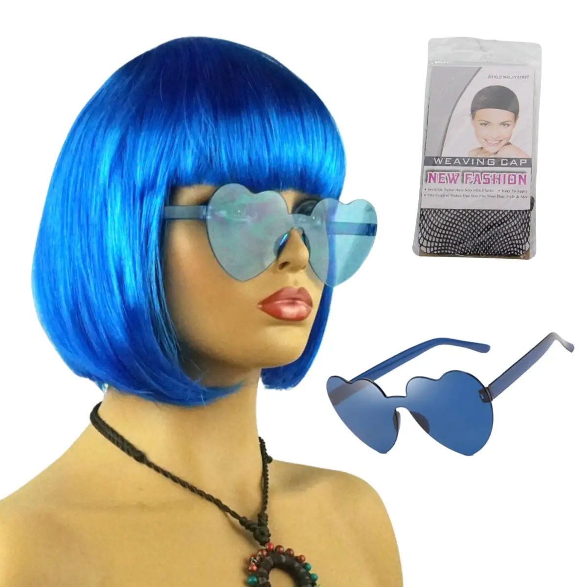 Anxin Brand Synthetic Fiber Wigs: Short Bob Hairstyle with Straight Bangs, Smooth and Shiny Texture, Rich in Texture, Available in Multiple Colors Such as Pink/Purple/Royal Blue/Black; Made from High- image 6