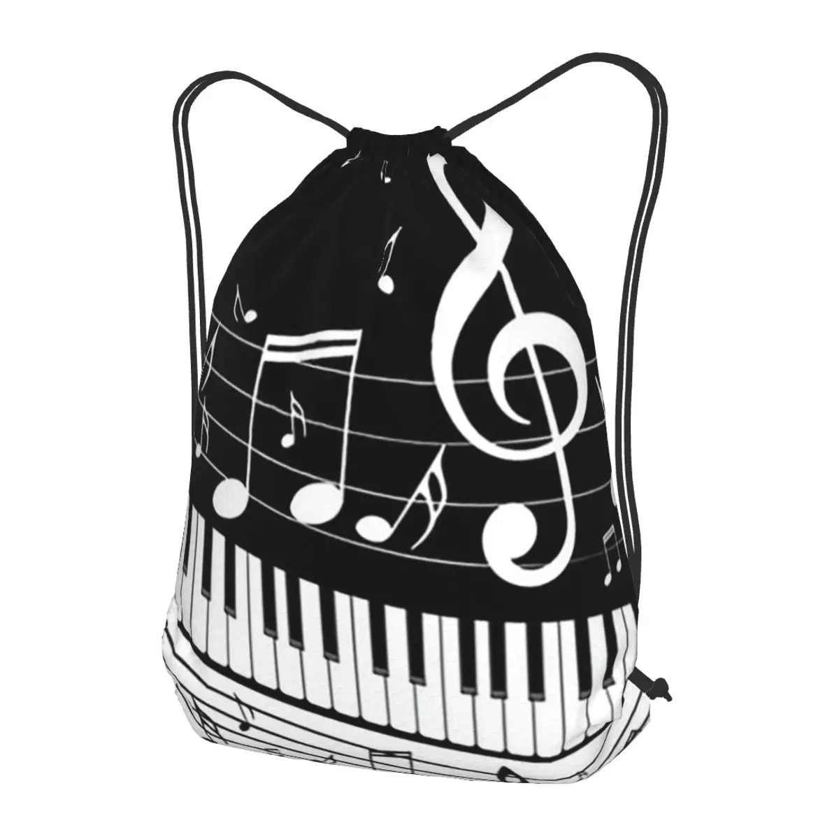 

Black White Piano And Music Note Backpacks Casual Drawstring Bags Sports Bag Book Bags for Man Woman Students