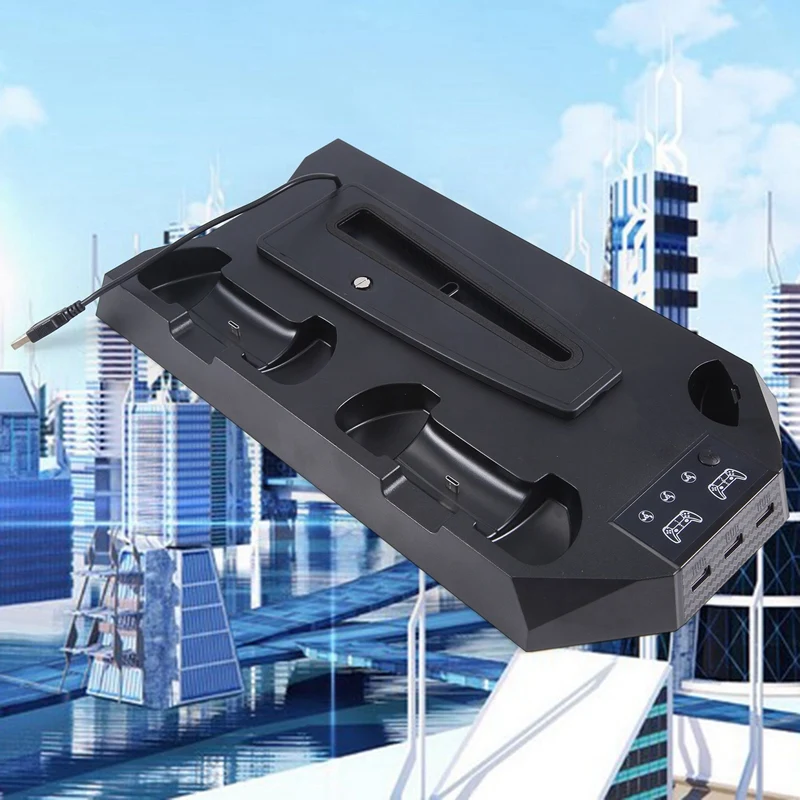 حامل تبريد PS5 Slim/PS5 لقاعدة مروحة DE/UHD، وحدة تحكم رفيعة للغاية متعددة الوظائف، حامل شحن مباشر متين، أسود