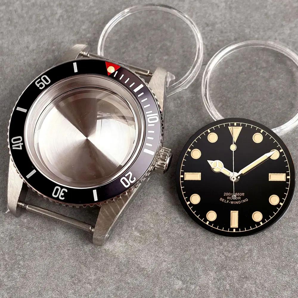 38mm Stainless Steel Brushed 200M Diver Vintage Watch Case Fit NH35 NH36 NH38 NH34 GMT Domed Sapphire Glass 120 Click Bezel