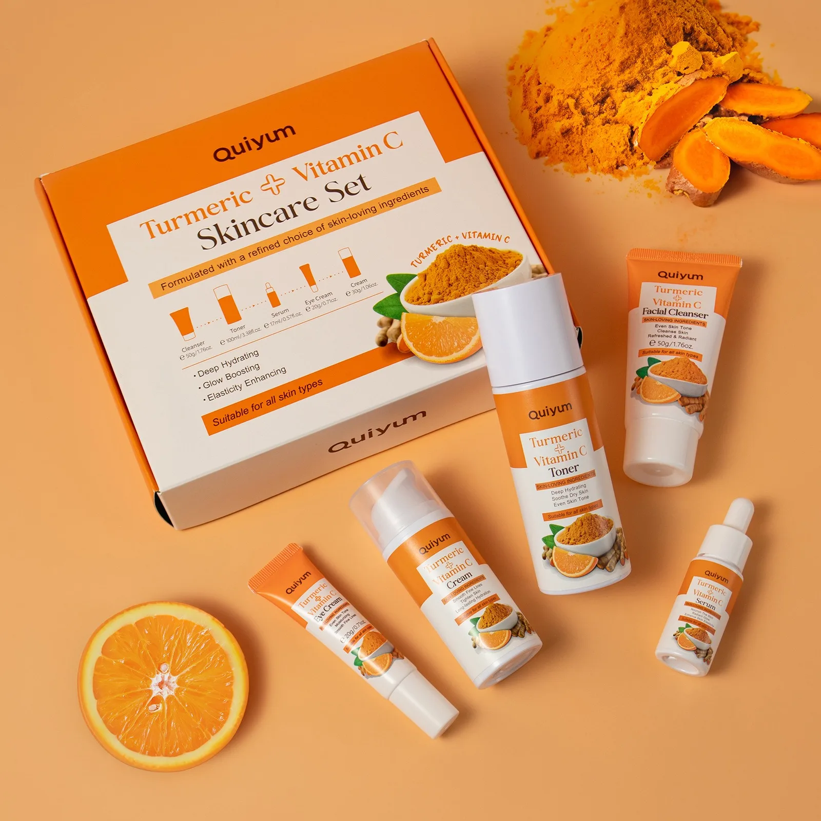 

Turmeric Vitamin C Skincare Set Turmeric Facial Acne Cleansing Cream Fade Dark Spots Turmeric Serum Anti-Aging Skin Moisturizing