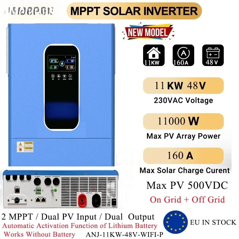 11KW 48V Parallel Hybrid Solar Inverter 230V MPPT Pure Sine Wave Photovoltaic Off Grid Tie Inverter 160A Solar Charger PV 500V