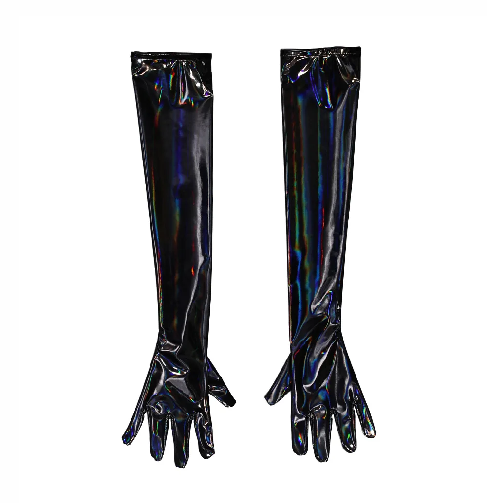 Wetlook PVC Latex New Mirror Dazzle Color Black High Gloss Long Gloves PU Faux Leather Gauntlet Stage Cosplay Costumes Luvas