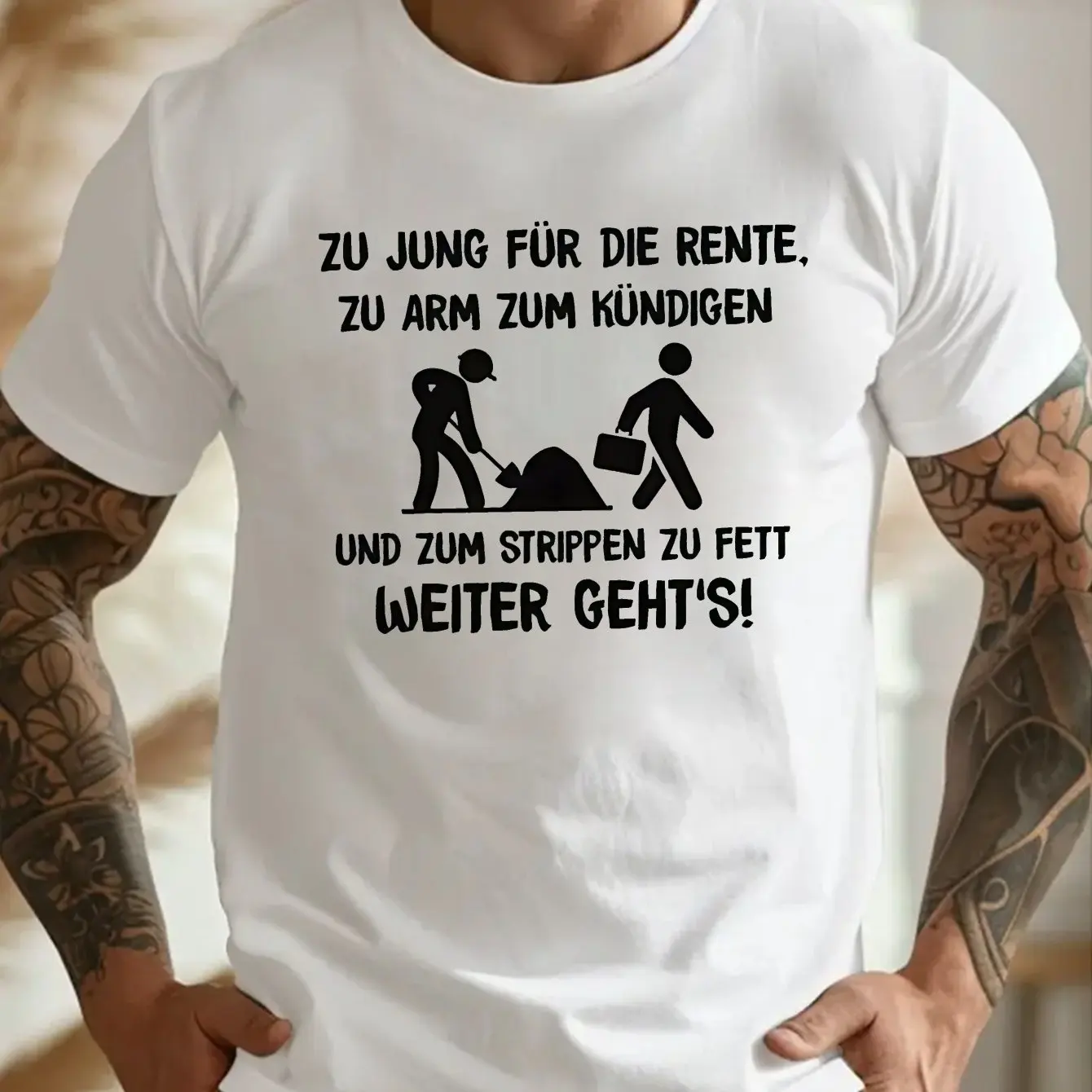 Relatable Tired Employee German Text T Shirt Labor Silhouette Graphic Streetwear Cotton Top