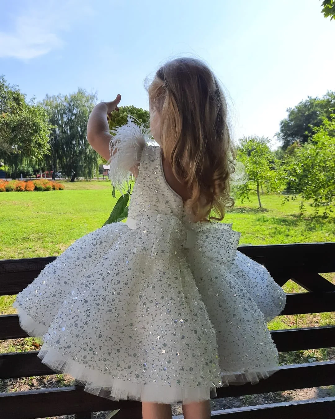 Glitter Diamonds Ball Gown Evening Vintage Princess Lace Tulle Flower Girls Dress For Kid Child Wedding Party Juniorbridesmaid