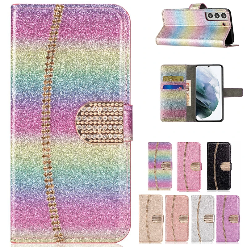 Glitter Wallet Flip Case For Samsung Galaxy S23 S22 Ultra S21 Plus S20 FE S10 S9 S8 S7 A12 A13 A14 A34 Leather Case