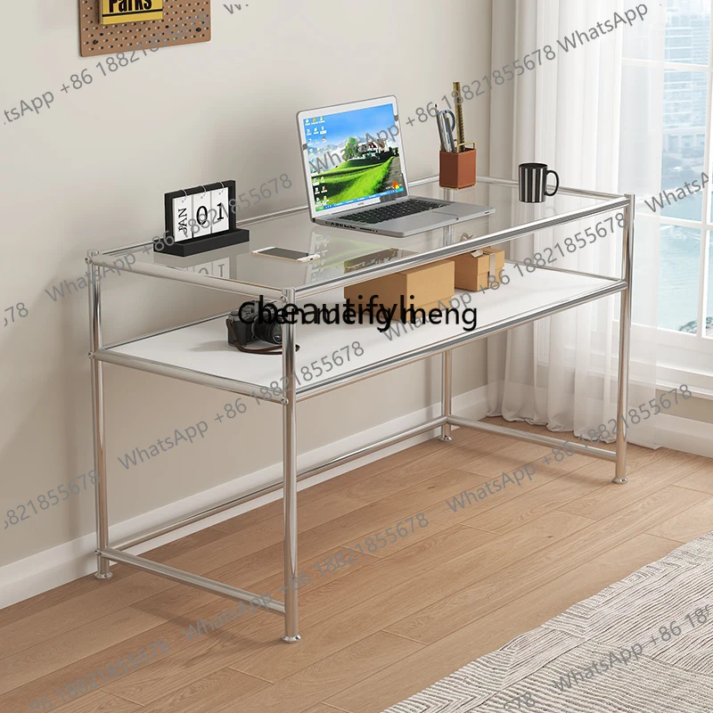 zS173Nail art table Light luxury dressing and dressing table Clothing store Stainless steel glass water table High-end computer