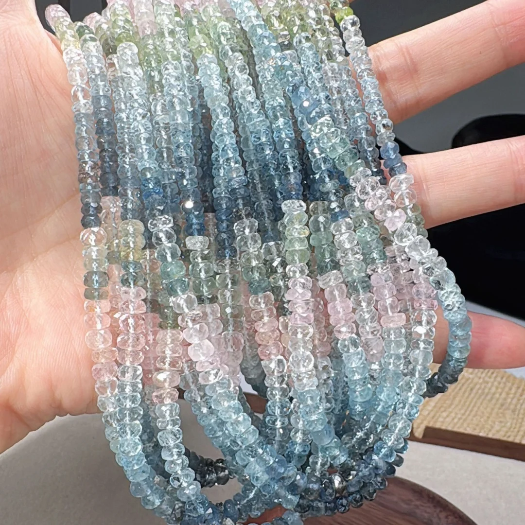 Morganite Gradient Color Faceted Roundelle Loose Beads 3-5mm 40cm for DIY Jewelry Necklace Making