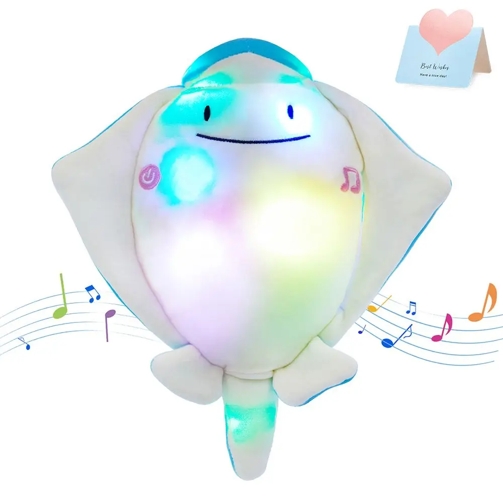 30cm Ocean Animals Plush Toy Stuffed Musical Ray Doll Cute Toys with LED Luminous Glowing Cotton Blue Ray Pillows Gift for Kids