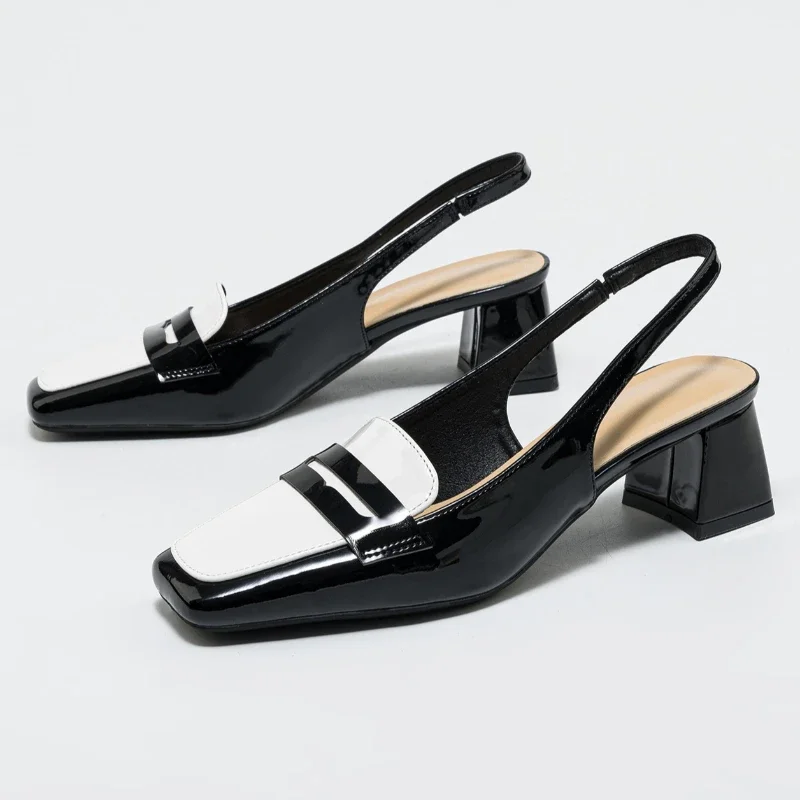 

Элегантные лоферы на массивном каблуке, женские офисные туфли в британском стиле с квадратным носком, модные сабо с открытой пяткой, кожаные женские сандалии на низком каблуке