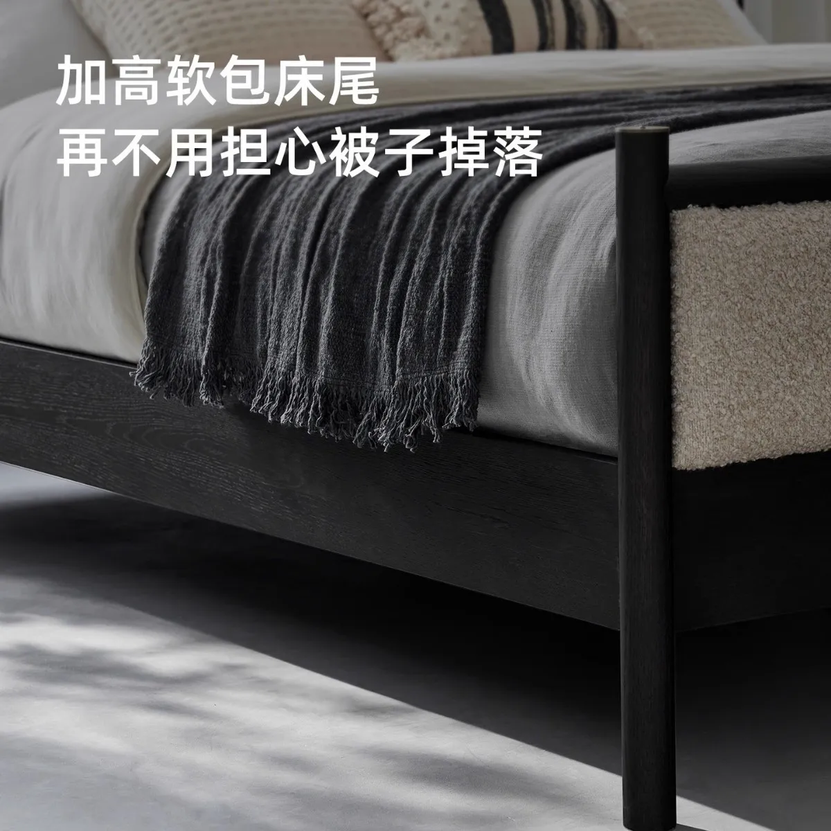 سرير من الخشب الصلب لغرفة النوم، سرير مزدوج من خشب البلوط بطول 1.8 متر، مسند ظهر عالي القدم، سرير غرفة نوم رئيسية من القماش