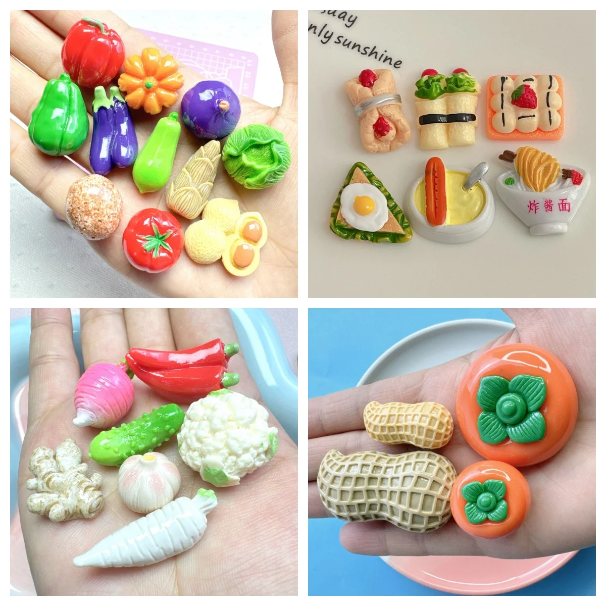 100Pcs Simulation 3D Vegetable peanut noodles Resin Cabochon Miniature Food For Phone Decor Craft DIY Jewelry Making Accessories