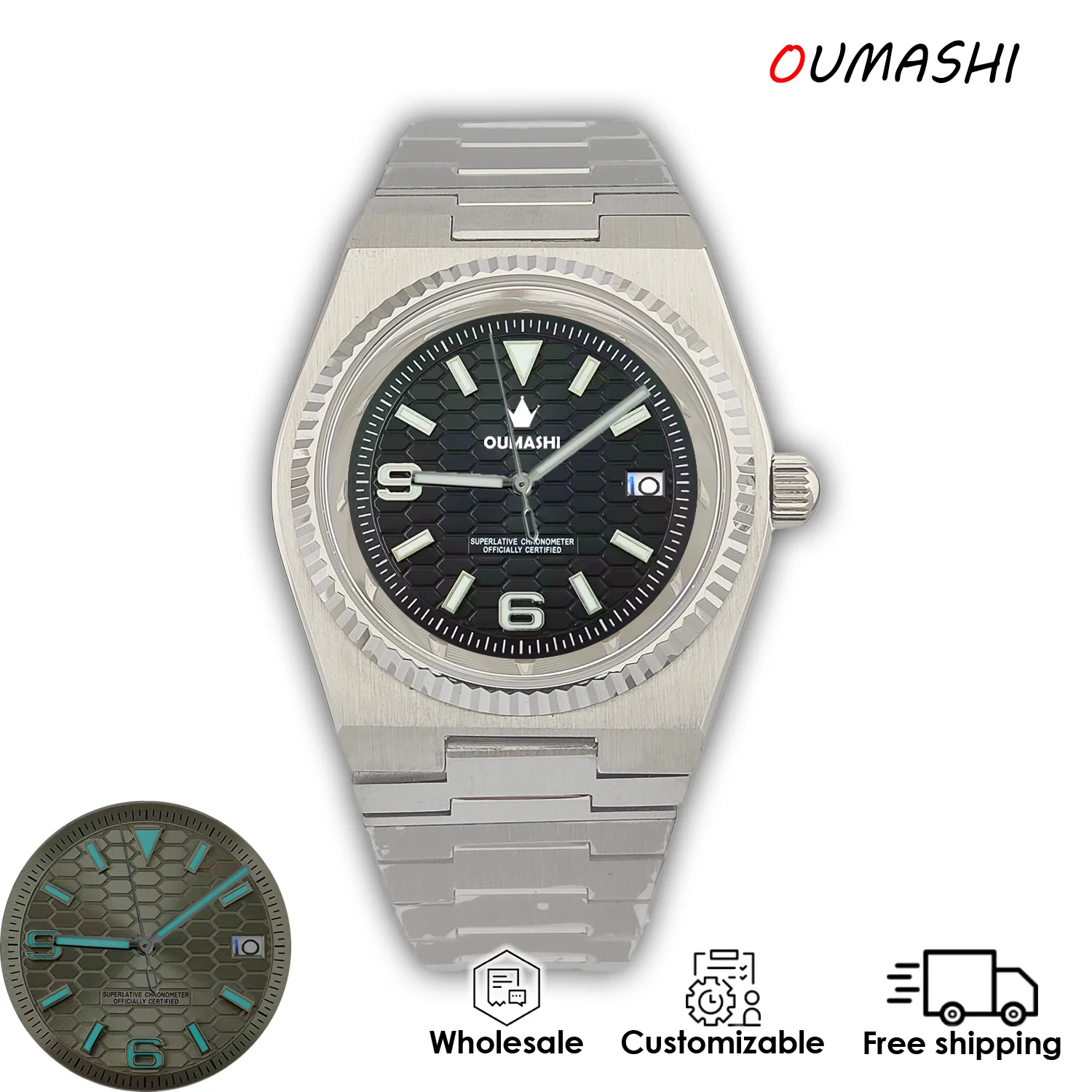 ساعة رجالية فاخرة 40 ملم NH35 حركة ميكانيكية أوتوماتيكية أزرق جليدي مضيء زجاج الياقوت ساعة مخصصة للرجال