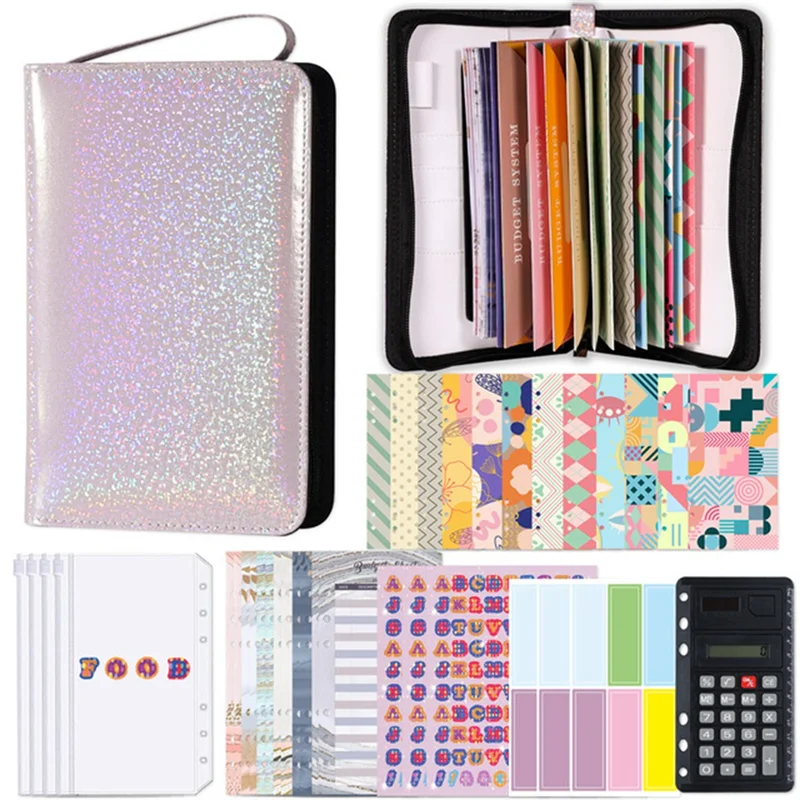 A6 Glitter Hand Zip Bag Loose Leaf Binder Notebook Inner Core Cover Note Book Planner Office Stationery Supplies Purple