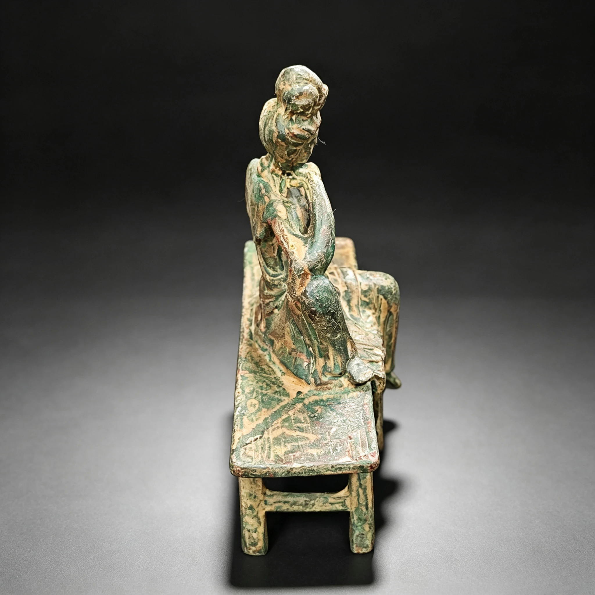 Antique Bench Sitting Guanyin Buddha Statue Tibetan Buddhism Kwan‑Yin Figurine Buddhism Home Altar